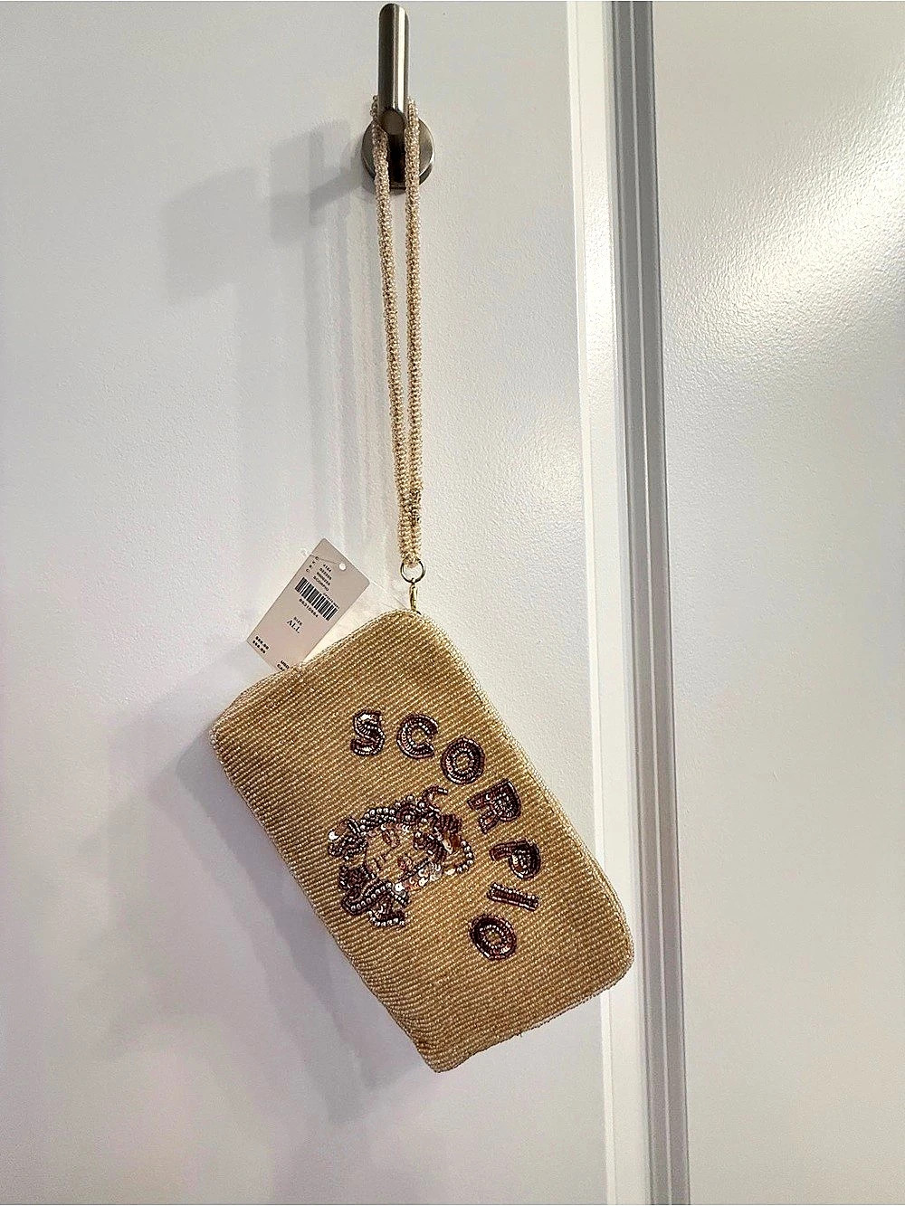 Anthropologie Scorpio Beaded Wristlet Gold Clutch